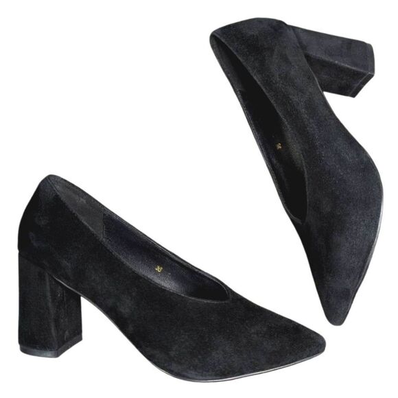 Stuart Weitzman Black suede leather pointy toe block heel women 36 EU 5.5 US - Picture 1 of 8